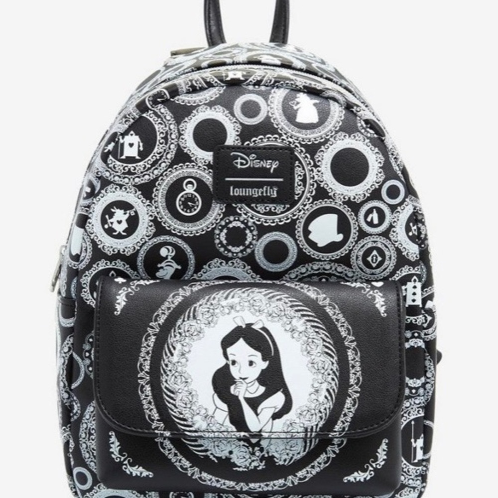 Loungefly Disney Alice In Wonderland Black & White Mini Backpack NWT